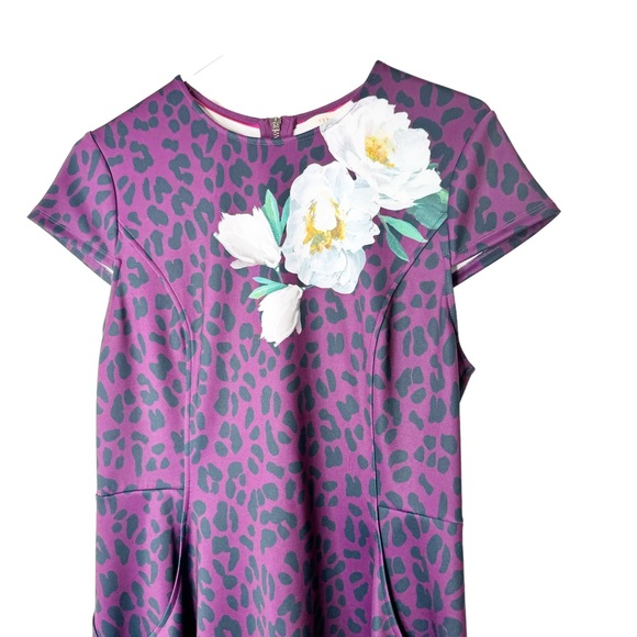 Ted Baker Floral Leopard Fit and Flare Pocket Purple Dress Size 3 - Picture 7 of 13